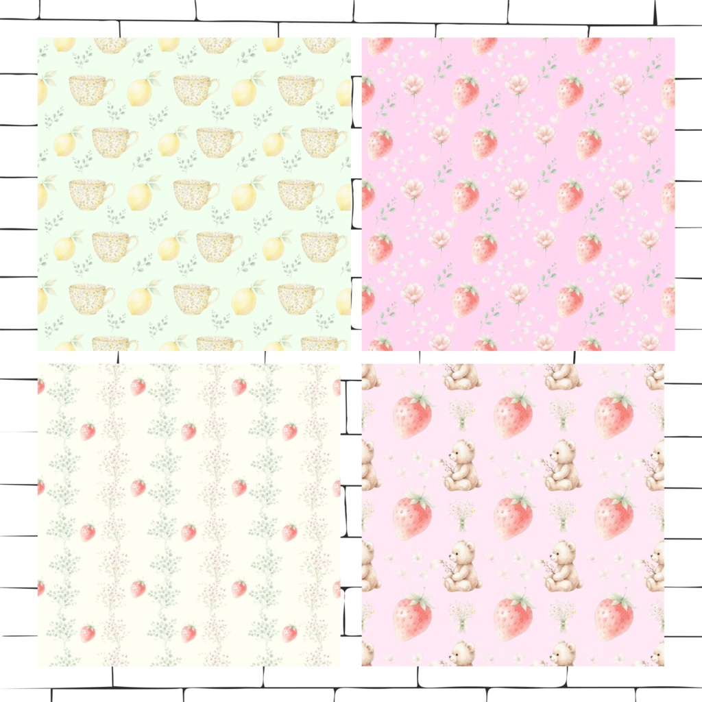 春の花と果物|水彩風デジタルペーパー16枚セット|シームレスパターン Spring Blossom & Fruit | Watercolor Digital Paper Collection | 16 Seamless Patterns