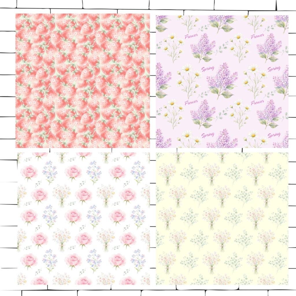 春の花と果物|水彩風デジタルペーパー16枚セット|シームレスパターン Spring Blossom & Fruit | Watercolor Digital Paper Collection | 16 Seamless Patterns