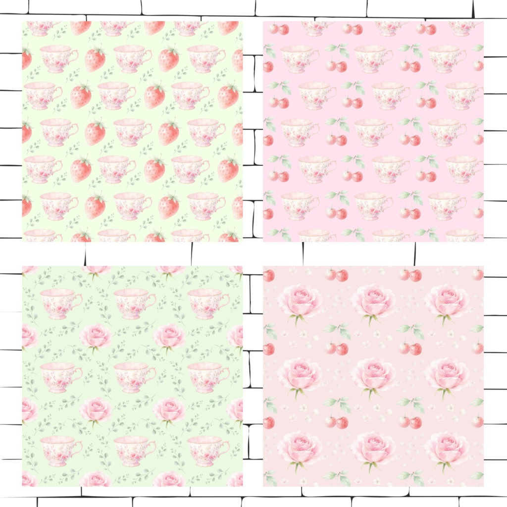 春の花と果物|水彩風デジタルペーパー16枚セット|シームレスパターン Spring Blossom & Fruit | Watercolor Digital Paper Collection | 16 Seamless Patterns