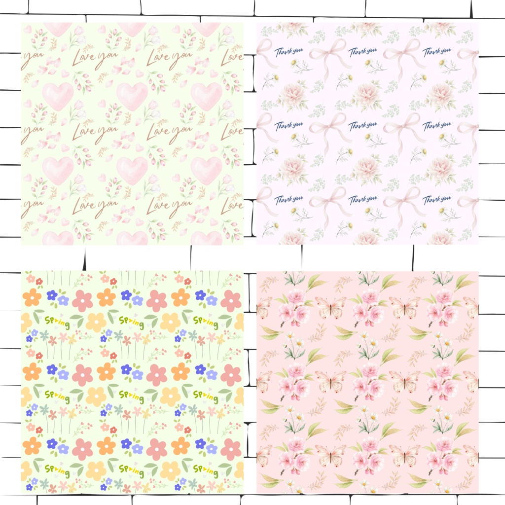 春の花と果物|水彩風デジタルペーパー16枚セット|シームレスパターン Spring Blossom & Fruit | Watercolor Digital Paper Collection | 16 Seamless Patterns