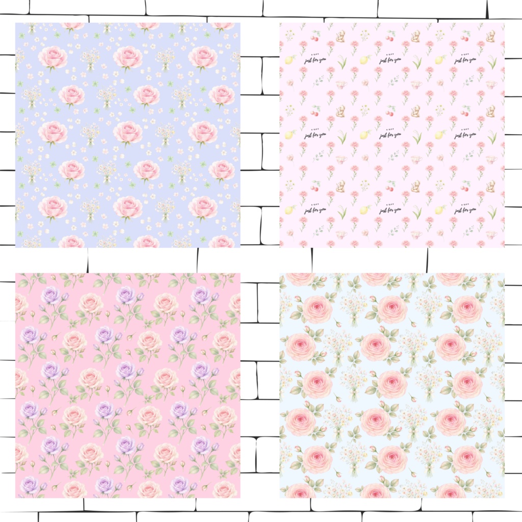 春の花と果物|水彩風デジタルペーパー16枚セット|シームレスパターン Spring Blossom & Fruit | Watercolor Digital Paper Collection | 16 Seamless Patterns
