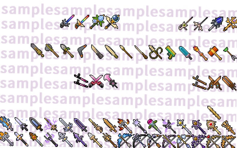 【ドット絵】武器素材(新規分のみ24×24と32×32)