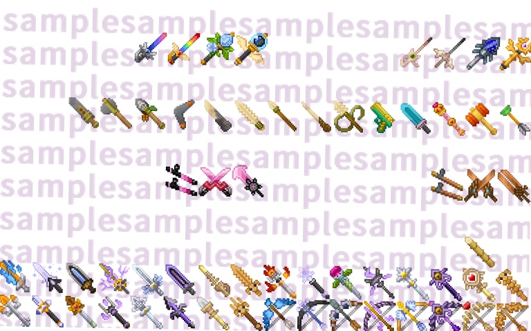 【ドット絵】武器素材(新規分のみ24×24と32×32)
