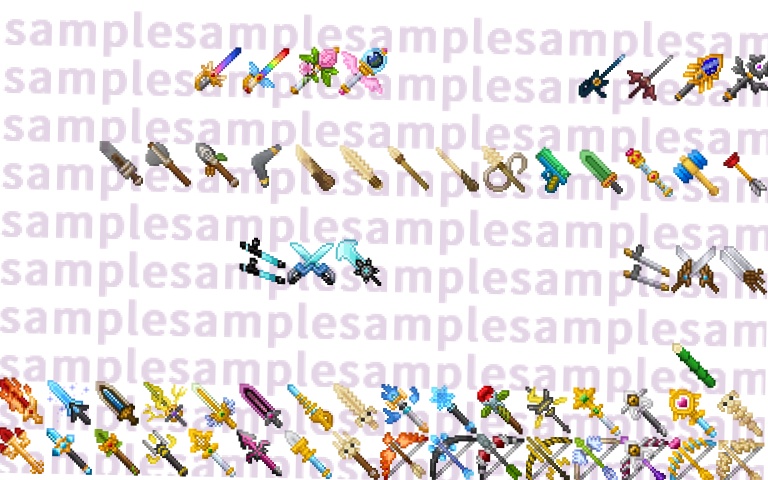 【ドット絵】武器素材(新規分のみ24×24と32×32)