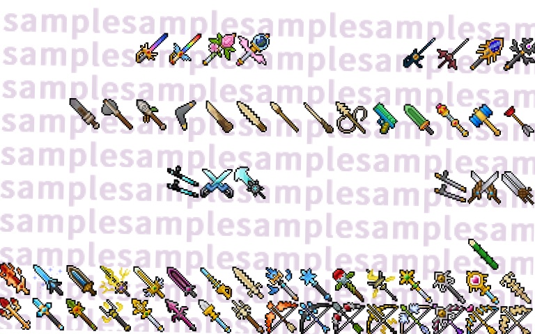 【ドット絵】武器素材(新規分のみ24×24と32×32)