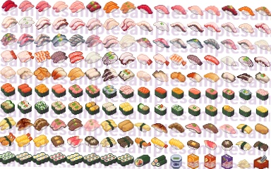 【ドット絵】寿司素材(24×24)と(32×32)