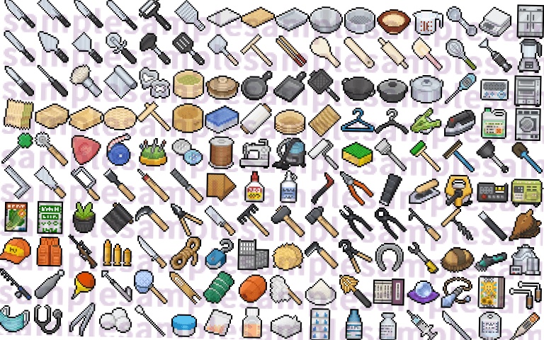 【ドット絵】仕事道具素材(24×24サイズ)