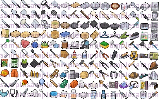 【ドット絵】仕事道具素材(24×24)と(32×32)