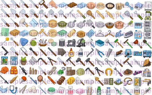 【ドット絵】仕事道具素材(24×24)と(32×32)