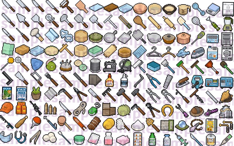 【ドット絵】仕事道具素材(24×24)と(32×32)