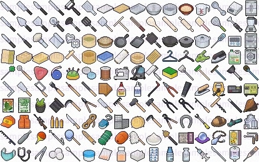【ドット絵】仕事道具素材(24×24)と(32×32)