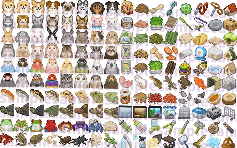 【ドット絵】ペット&ペット用品素材(24×24サイズ)