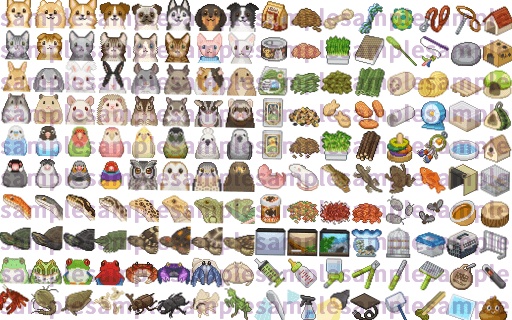 【ドット絵】ペット&ペット用品素材(24×24)と(32×32)