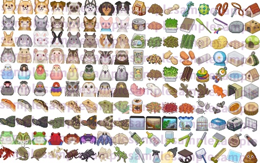 【ドット絵】ペット&ペット用品素材(24×24)と(32×32)