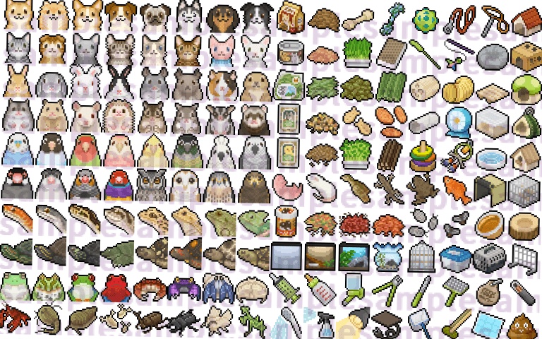 【ドット絵】ペット&ペット用品素材(24×24)と(32×32)