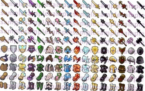 【ドット絵】武器と防具素材(24×24)と(32×32)
