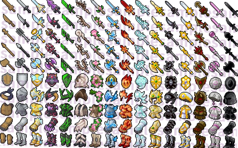 【ドット絵】武器と防具素材(24×24)と(32×32)