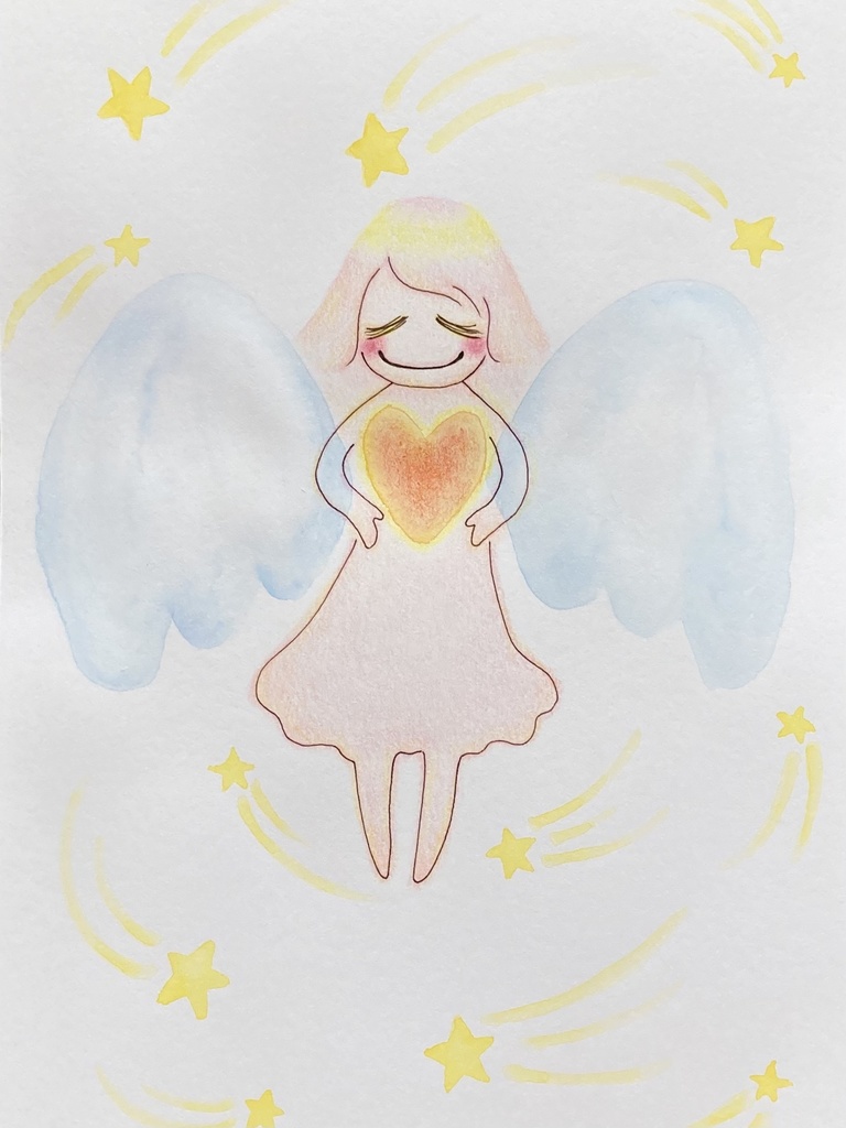 「祈りの天使」水彩画 原画 祈りの天使」水彩画 原画