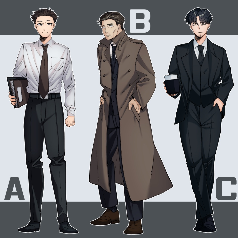 【商用可】刑事・サラリーマン風男性立ち絵【顔アリ・黒塗り全10種】