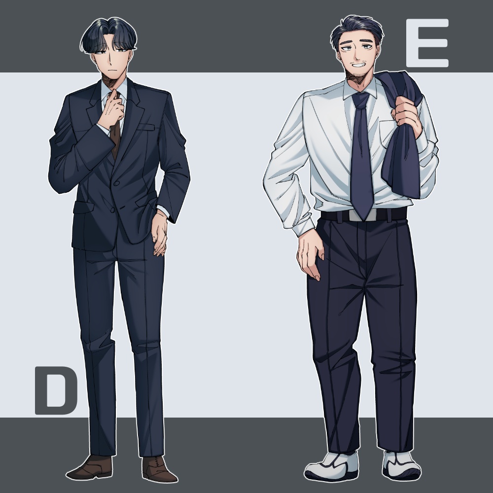 【商用可】刑事・サラリーマン風男性立ち絵【顔アリ・黒塗り全10種】