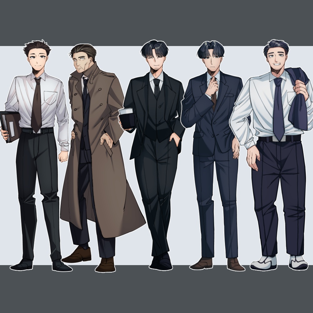 【商用可】刑事・サラリーマン風男性立ち絵【顔アリ・黒塗り全10種】
