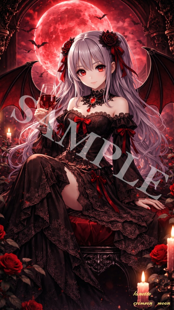 Mythia - Lunette Crimson Moon | Dark Fantasy Wallpaper Set (4K)