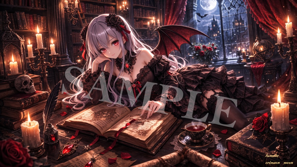 Mythia - Lunette Crimson Moon | Dark Fantasy Wallpaper Set (4K)