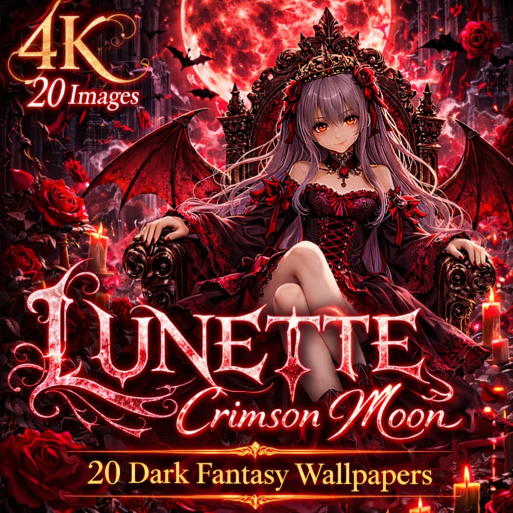 Mythia - Lunette Crimson Moon | Dark Fantasy Wallpaper Set (4K)