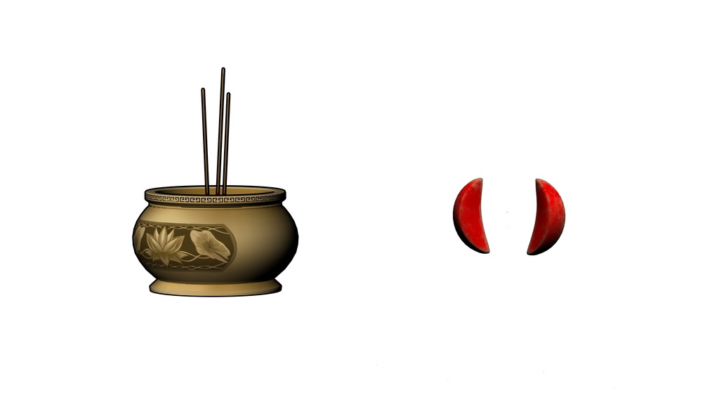 香炉と擲筊_Incense Burner & Poe Blocks