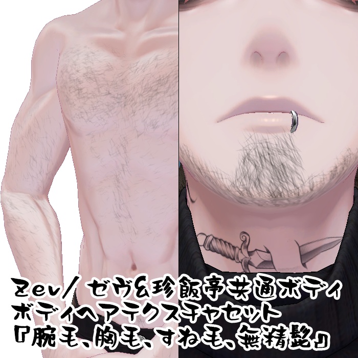 Zev/ゼヴ&珍飯亭共通ボディ ボディヘアテクスチャセット『腕毛、胸毛、すね毛、無精髭』