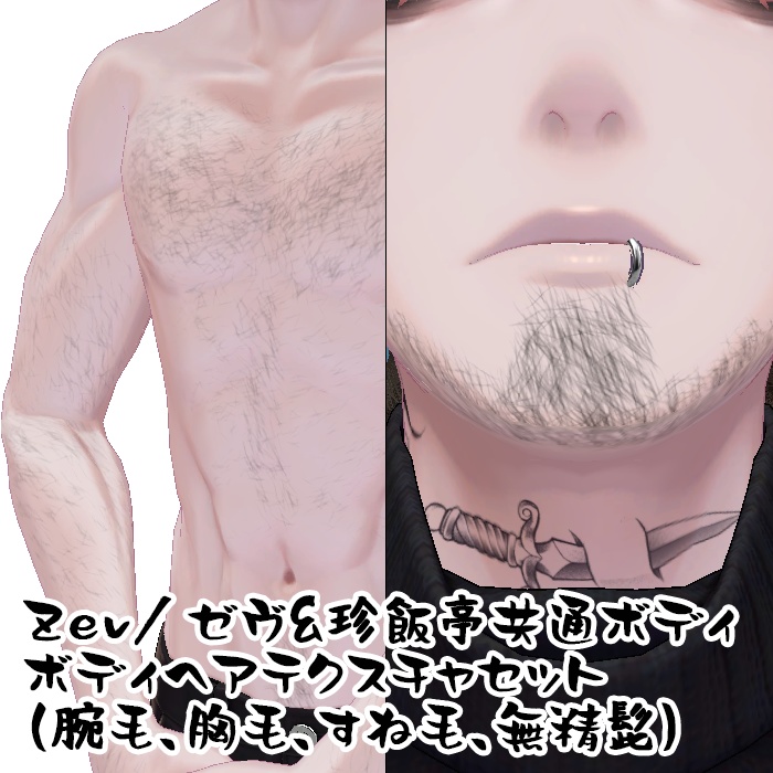 Zev/ゼヴ&珍飯亭共通ボディ ボディヘアテクスチャセット(腕毛、胸毛、すね毛、無精髭)