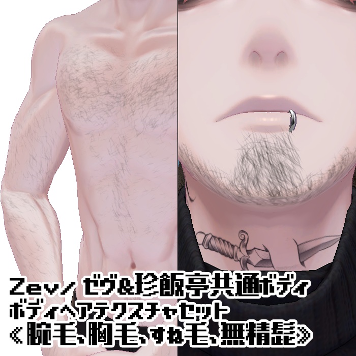 Zev/ゼヴ&珍飯亭共通ボディ ボディヘアテクスチャセット《腕毛、胸毛、すね毛、無精髭》