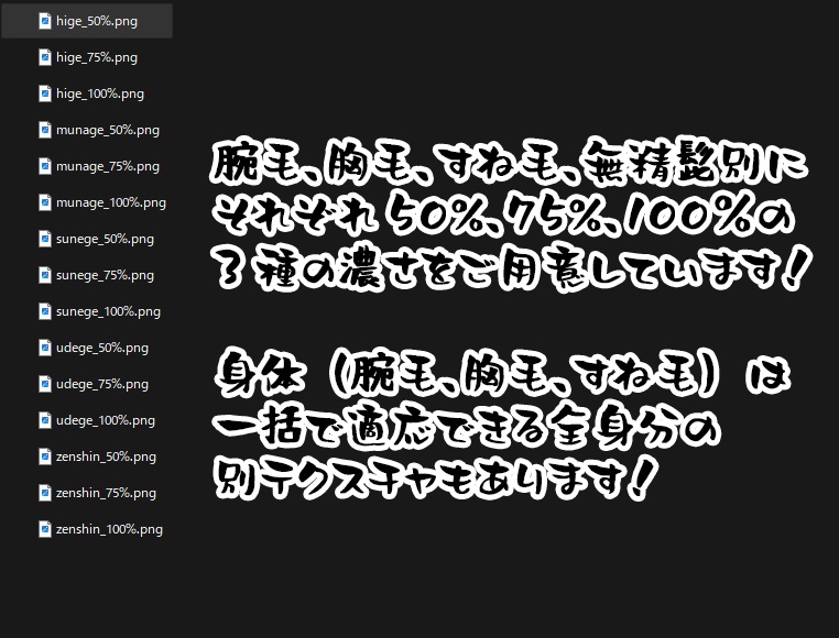 Zev/ゼヴ&珍飯亭共通ボディ ボディヘアテクスチャセット(腕毛、胸毛、すね毛、無精髭)
