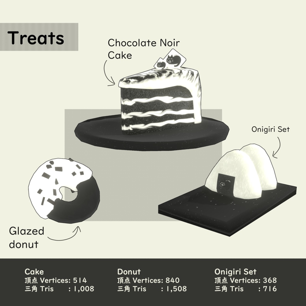 【モノクロ食べ物 】MONONEKO CAFE・おしゃれな喫茶店の食品3Dモデル