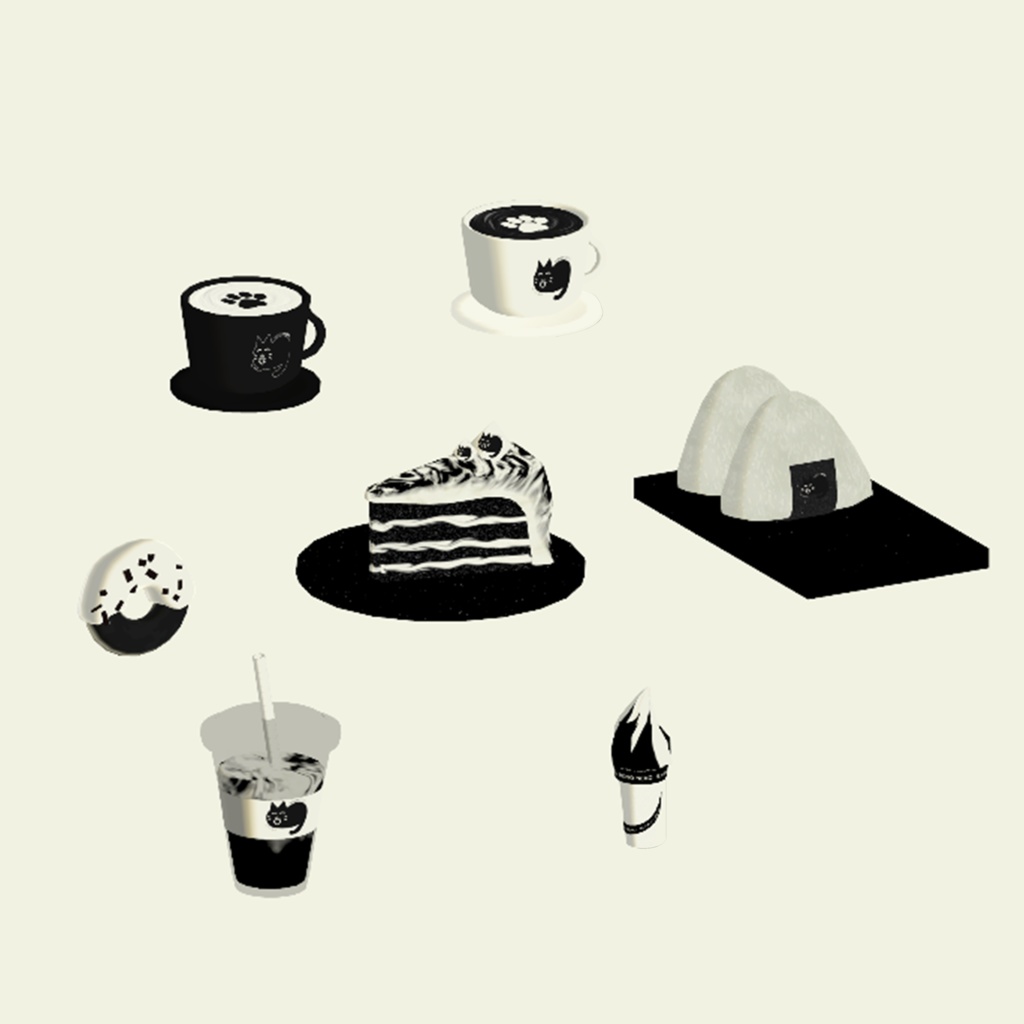 【モノクロ食べ物 】MONONEKO CAFE・おしゃれな喫茶店の食品3Dモデル