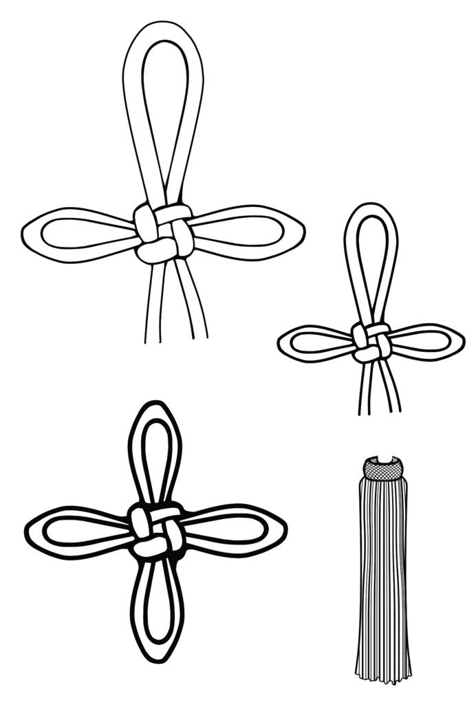 線画素材 (透過済み) ひとがた飾り結び 歯車 線画素材