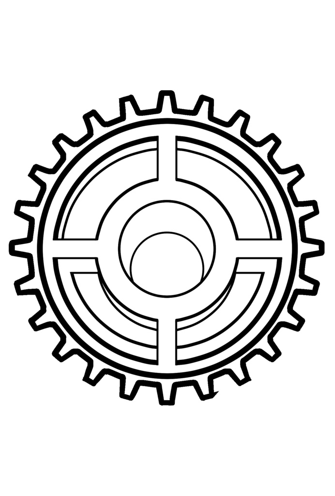 線画素材 (透過済み) ひとがた飾り結び 歯車 線画素材