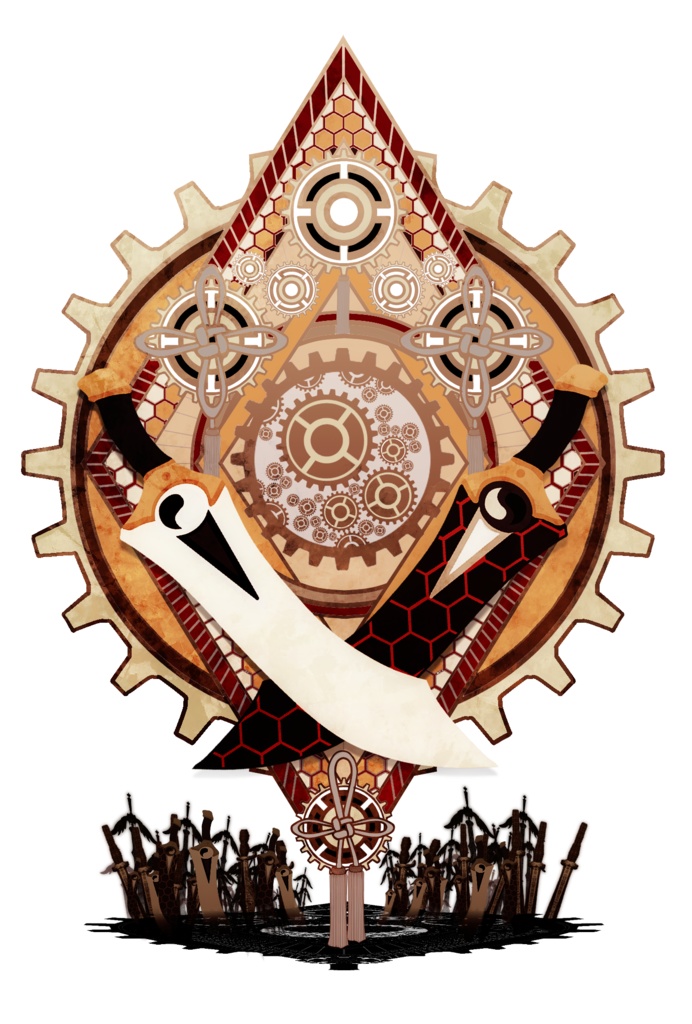 素材模様162 干将莫邪をテーマに描いた模様イラスト