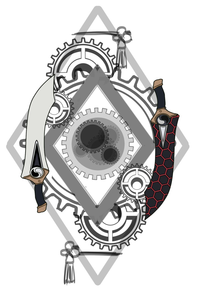 素材模様162 干将莫邪をテーマに描いた模様イラスト