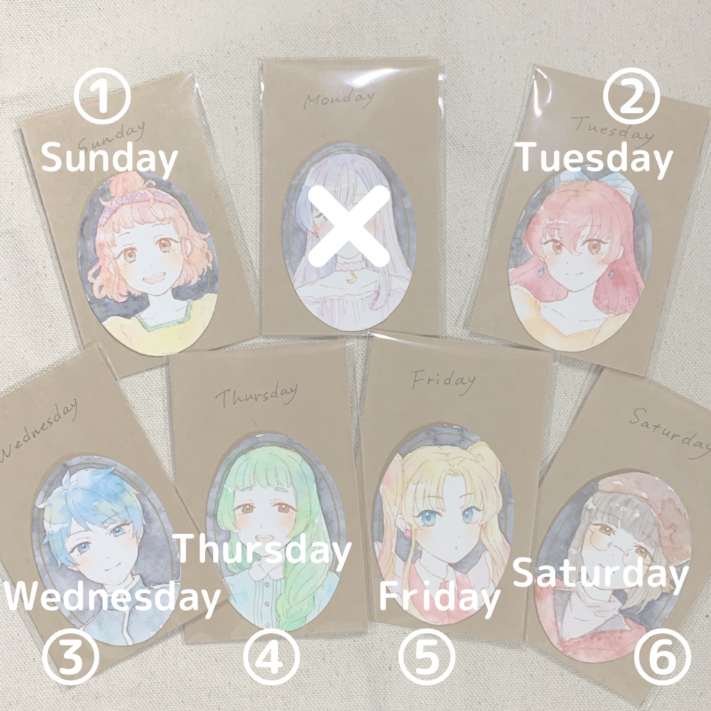 【ワンコイン原画】曜日姫ミニオーバル型イラスト