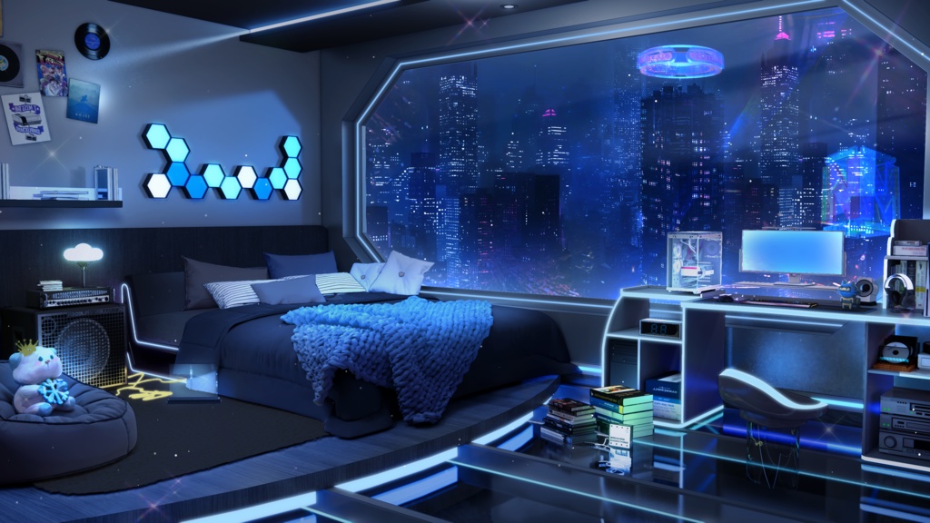 【動く背景】完全装備!LED変色×サイバースタイルの最強ゲーミングルーム背景【VTuberさん向け】