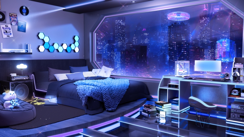 【動く背景】完全装備!LED変色×サイバースタイルの最強ゲーミングルーム背景【VTuberさん向け】