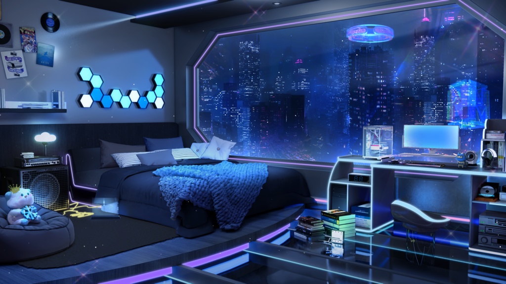 【動く背景】完全装備!LED変色×サイバースタイルの最強ゲーミングルーム背景【VTuberさん向け】