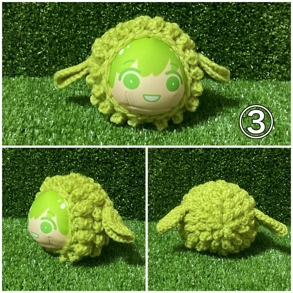 おまんじゅう、パプコーン編みの着ぐるみ