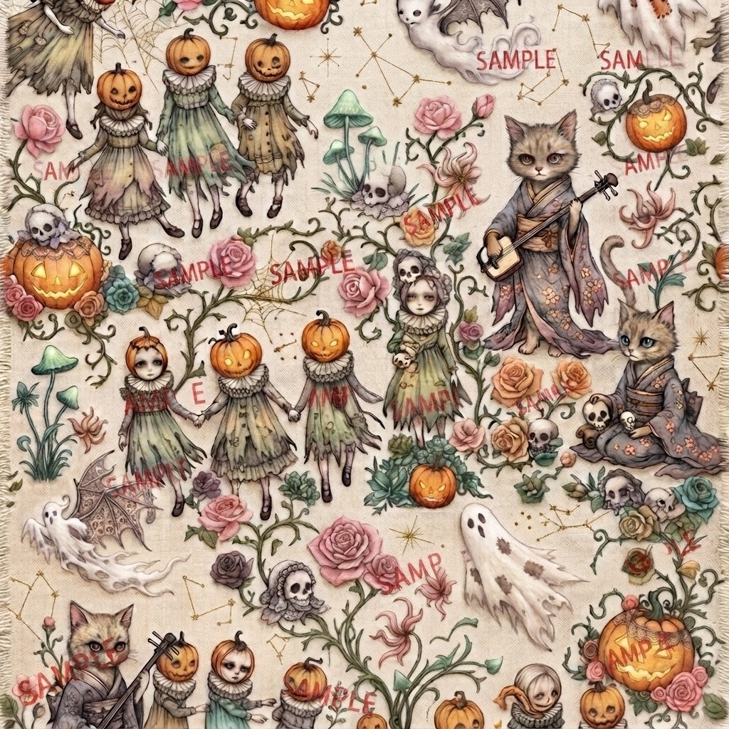【ダークメルヘン】ハロウィン柄 デジタルペーパー 2枚セット(2000px)スマホ壁紙・iPad手帳