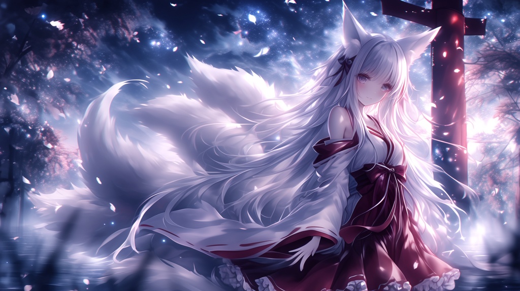 白狐の夜桜(びゃっこのよざくら)