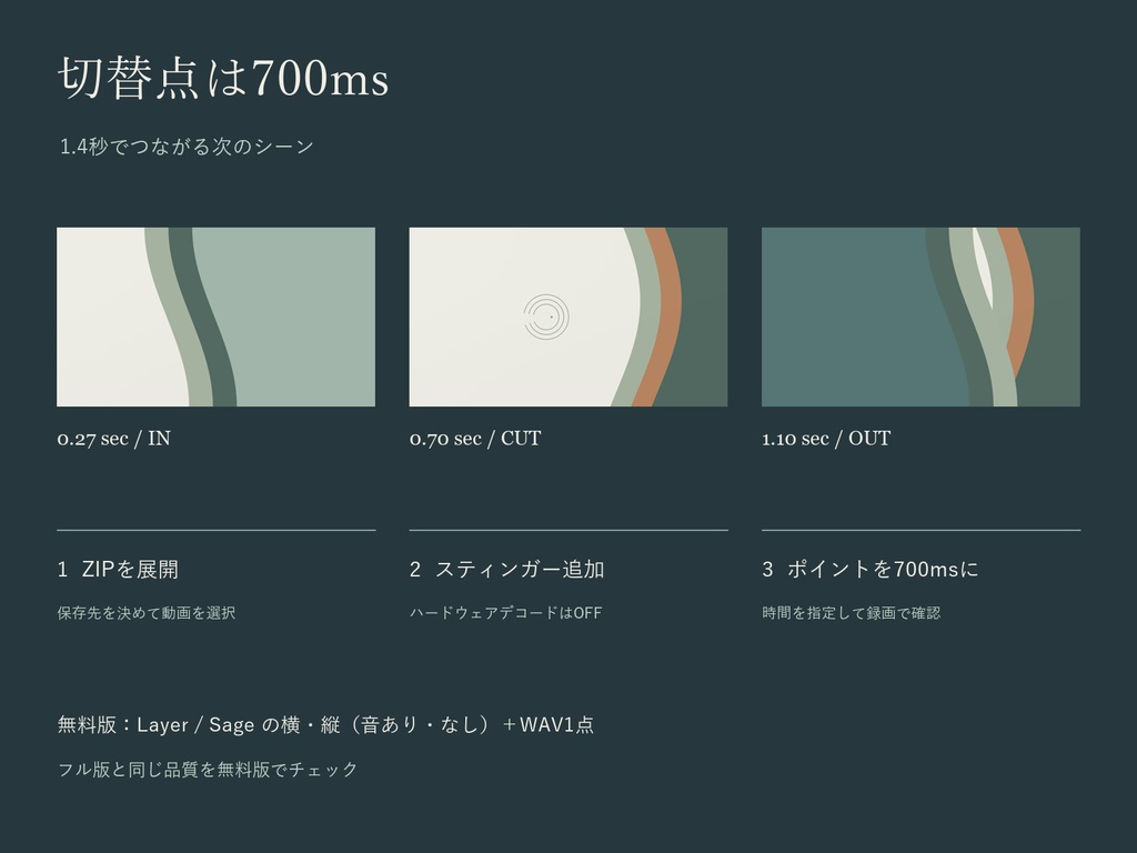 【無料版あり】しずかな切り替え|OBS用・音つきトランジション|2種類×3色×縦横|透過WebM