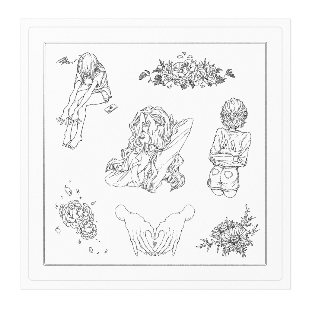 白黒フリーカットステッカーver.C