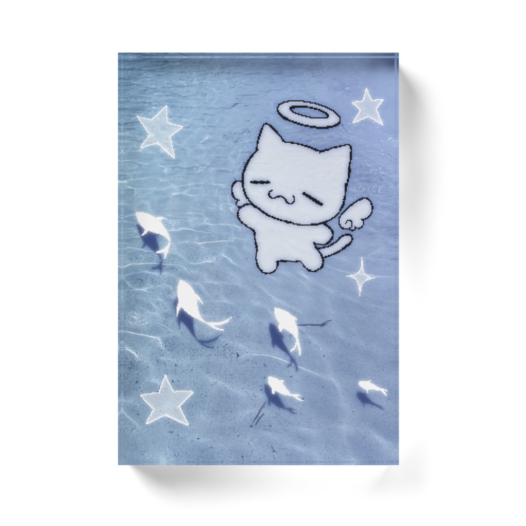 海と猫のアクリルブロック