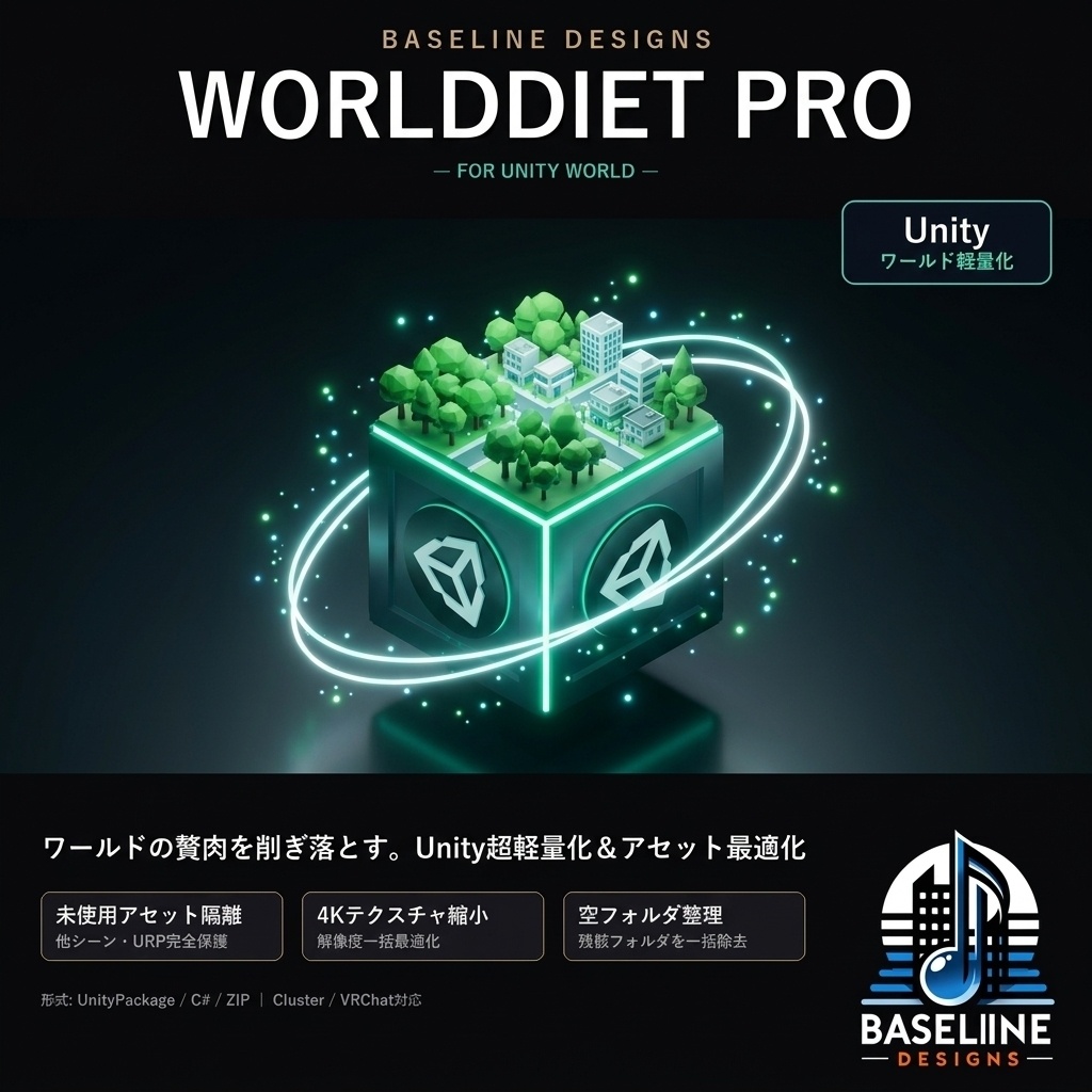 【ワールドダイエット】ワールドUnity超軽量化&空フォルダ整理ツール(Unity用)